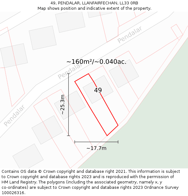 49, PENDALAR, LLANFAIRFECHAN, LL33 0RB: Plot and title map