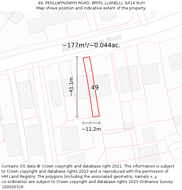 49, PENLLWYNGWYN ROAD, BRYN, LLANELLI, SA14 9UH: Plot and title map