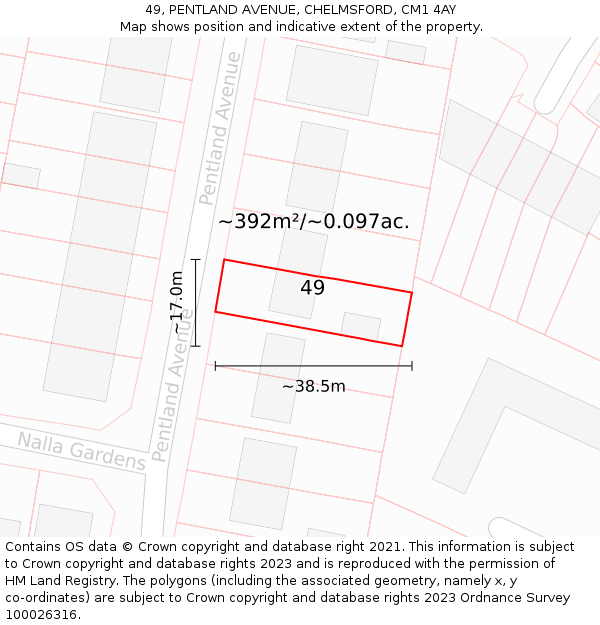 49, PENTLAND AVENUE, CHELMSFORD, CM1 4AY: Plot and title map