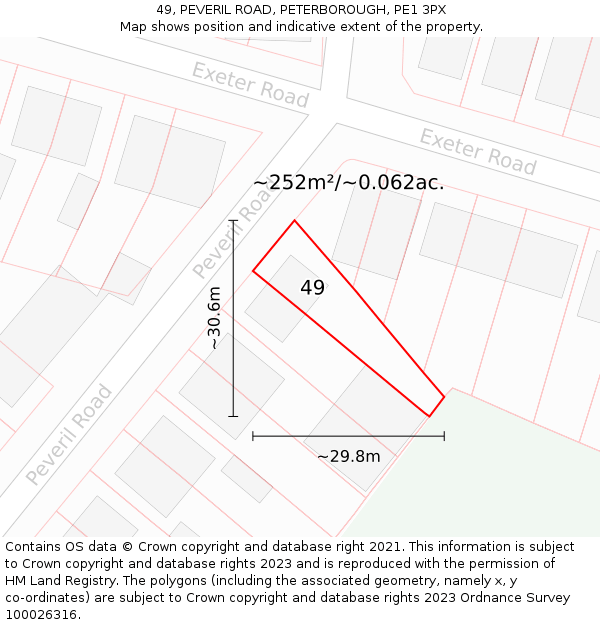 49, PEVERIL ROAD, PETERBOROUGH, PE1 3PX: Plot and title map