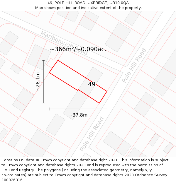 49, POLE HILL ROAD, UXBRIDGE, UB10 0QA: Plot and title map