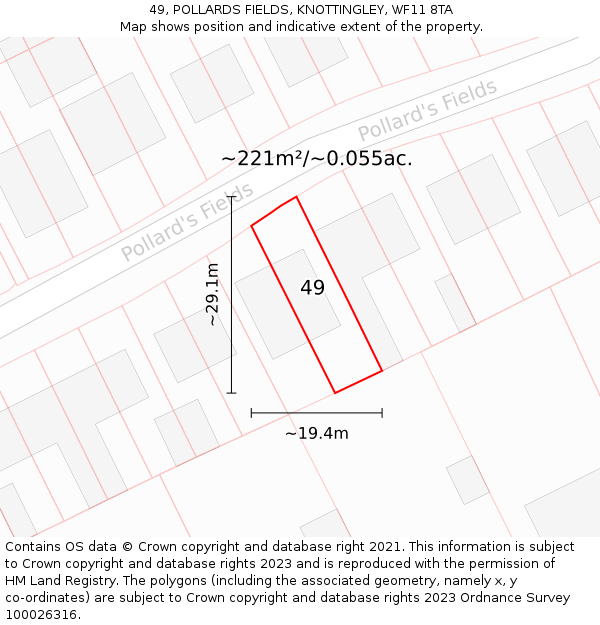 49, POLLARDS FIELDS, KNOTTINGLEY, WF11 8TA: Plot and title map