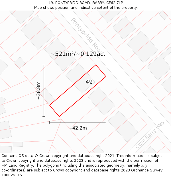 49, PONTYPRIDD ROAD, BARRY, CF62 7LP: Plot and title map