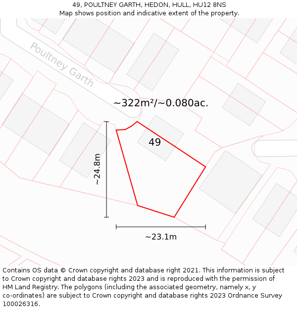 49, POULTNEY GARTH, HEDON, HULL, HU12 8NS: Plot and title map