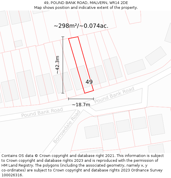 49, POUND BANK ROAD, MALVERN, WR14 2DE: Plot and title map