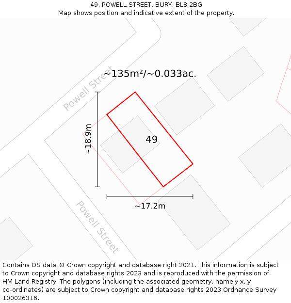 49, POWELL STREET, BURY, BL8 2BG: Plot and title map