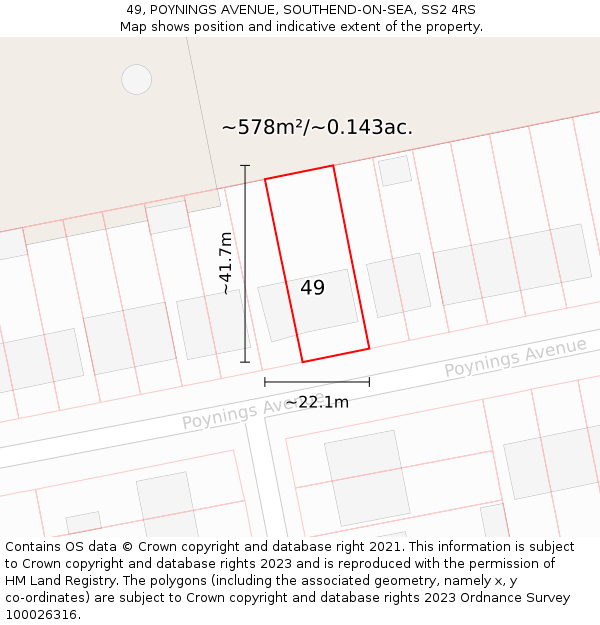 49, POYNINGS AVENUE, SOUTHEND-ON-SEA, SS2 4RS: Plot and title map