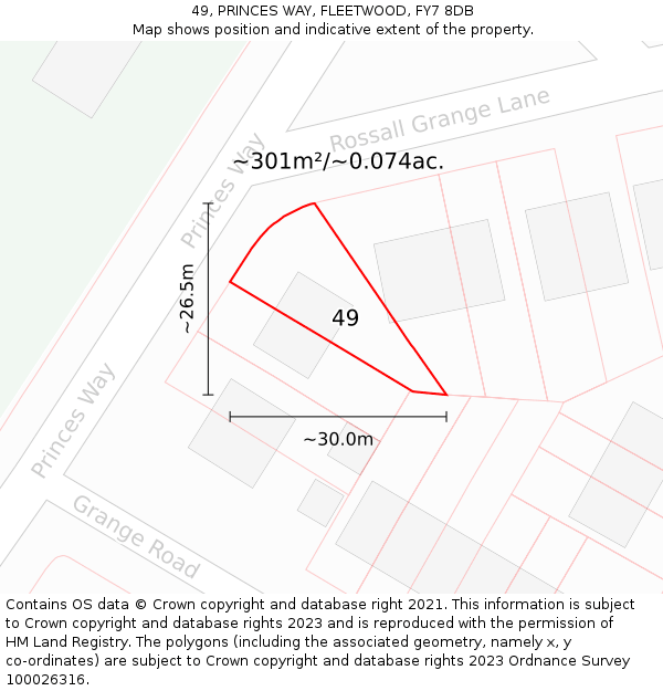 49, PRINCES WAY, FLEETWOOD, FY7 8DB: Plot and title map