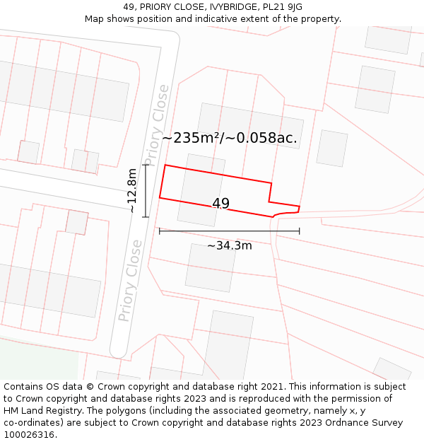 49, PRIORY CLOSE, IVYBRIDGE, PL21 9JG: Plot and title map