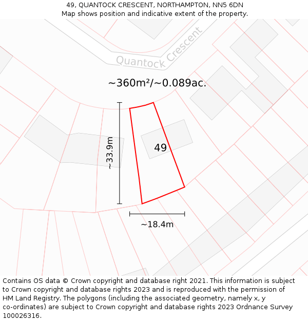 49, QUANTOCK CRESCENT, NORTHAMPTON, NN5 6DN: Plot and title map