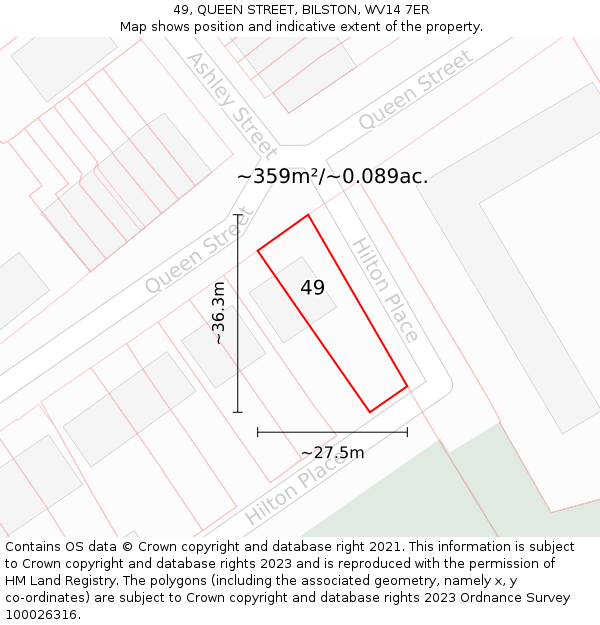 49, QUEEN STREET, BILSTON, WV14 7ER: Plot and title map