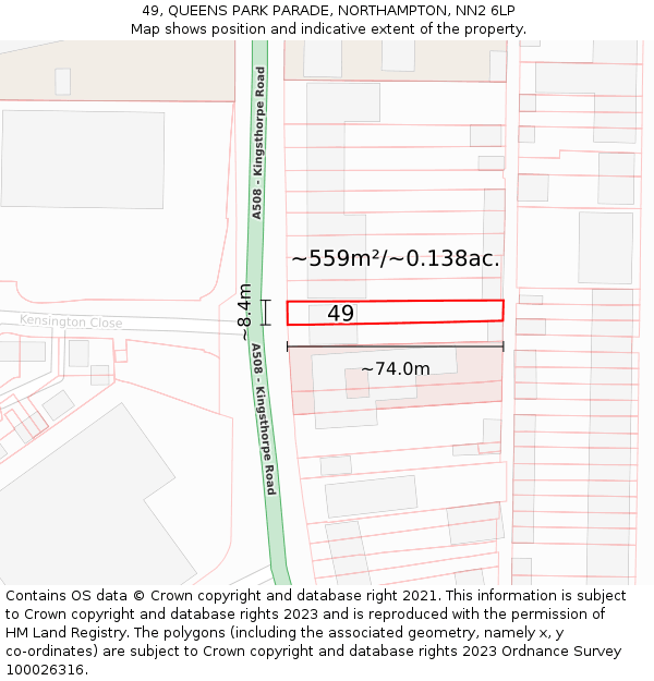 49, QUEENS PARK PARADE, NORTHAMPTON, NN2 6LP: Plot and title map