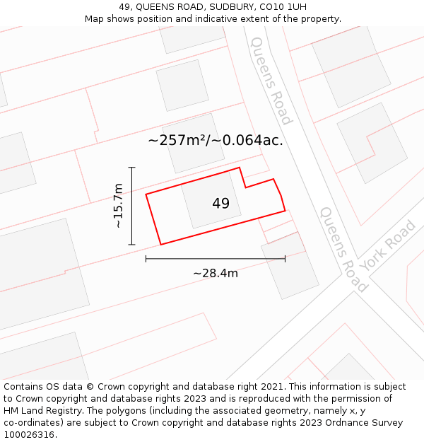 49, QUEENS ROAD, SUDBURY, CO10 1UH: Plot and title map