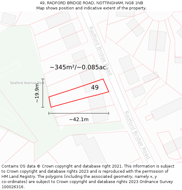 49, RADFORD BRIDGE ROAD, NOTTINGHAM, NG8 1NB: Plot and title map