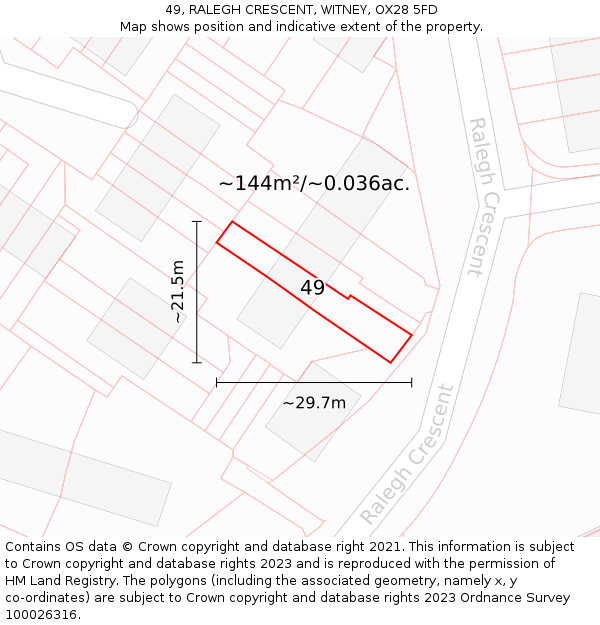 49, RALEGH CRESCENT, WITNEY, OX28 5FD: Plot and title map