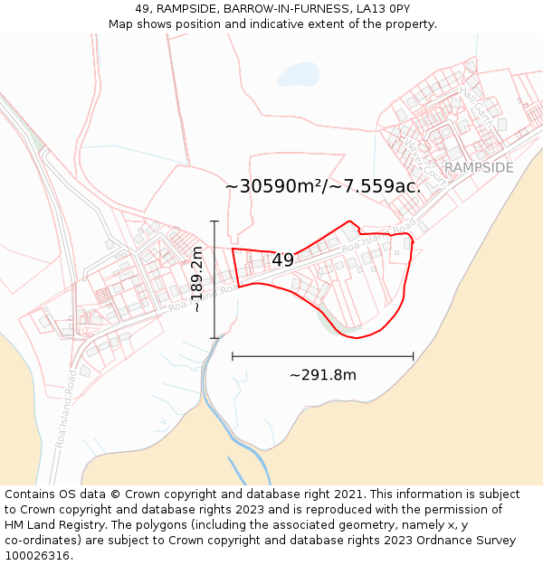 49, RAMPSIDE, BARROW-IN-FURNESS, LA13 0PY: Plot and title map
