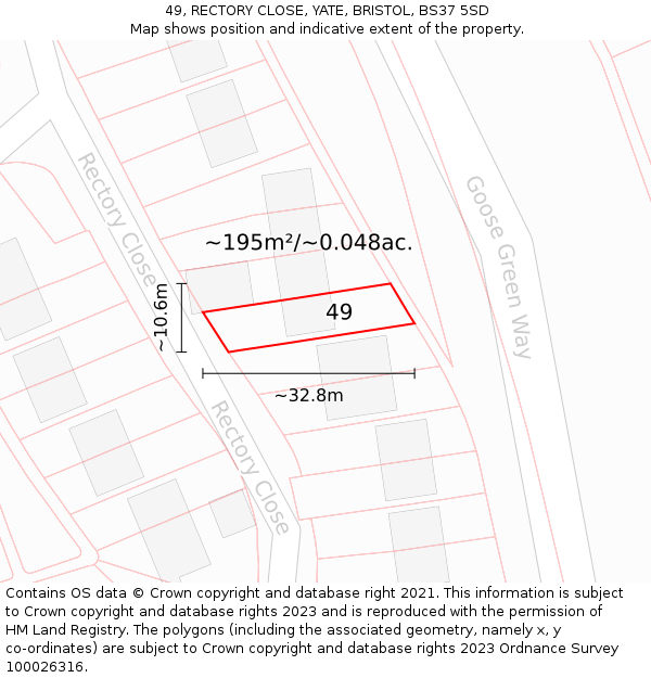 49, RECTORY CLOSE, YATE, BRISTOL, BS37 5SD: Plot and title map