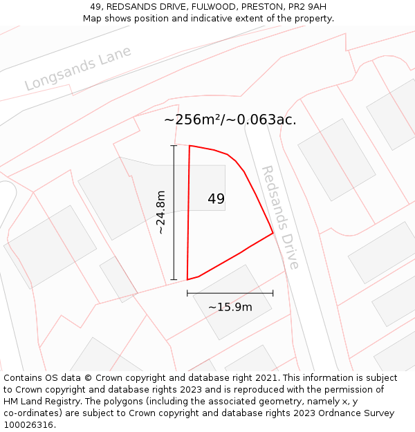 49, REDSANDS DRIVE, FULWOOD, PRESTON, PR2 9AH: Plot and title map