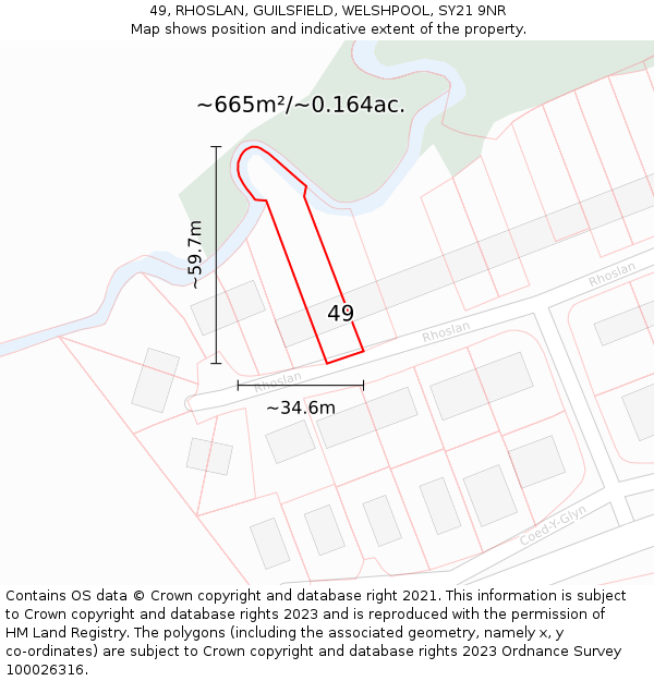 49, RHOSLAN, GUILSFIELD, WELSHPOOL, SY21 9NR: Plot and title map