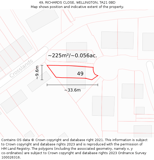 49, RICHARDS CLOSE, WELLINGTON, TA21 0BD: Plot and title map