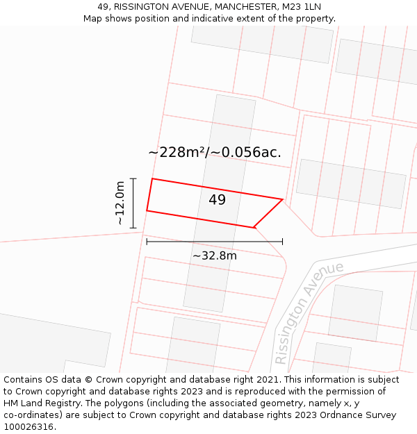 49, RISSINGTON AVENUE, MANCHESTER, M23 1LN: Plot and title map