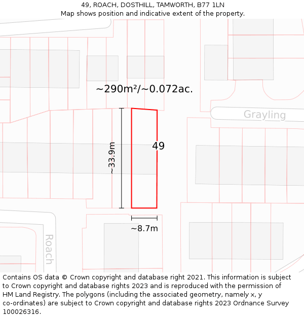 49, ROACH, DOSTHILL, TAMWORTH, B77 1LN: Plot and title map