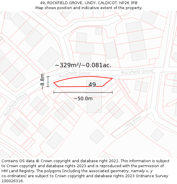 49, ROCKFIELD GROVE, UNDY, CALDICOT, NP26 3FB: Plot and title map