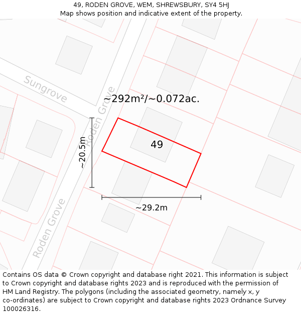 49, RODEN GROVE, WEM, SHREWSBURY, SY4 5HJ: Plot and title map