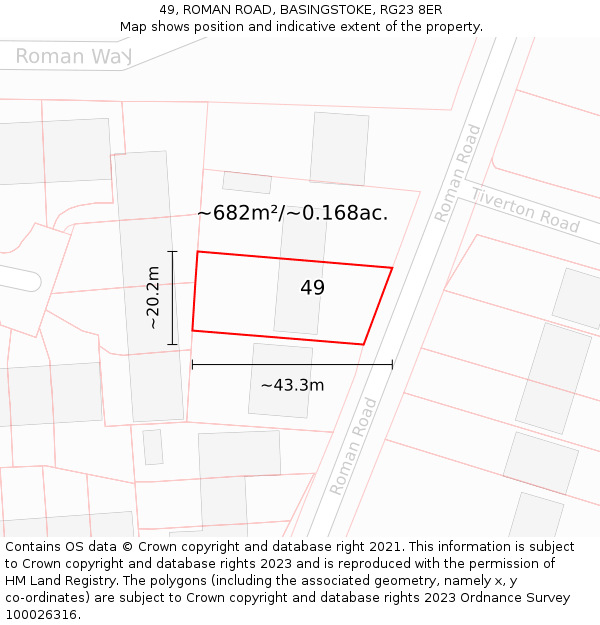 49, ROMAN ROAD, BASINGSTOKE, RG23 8ER: Plot and title map