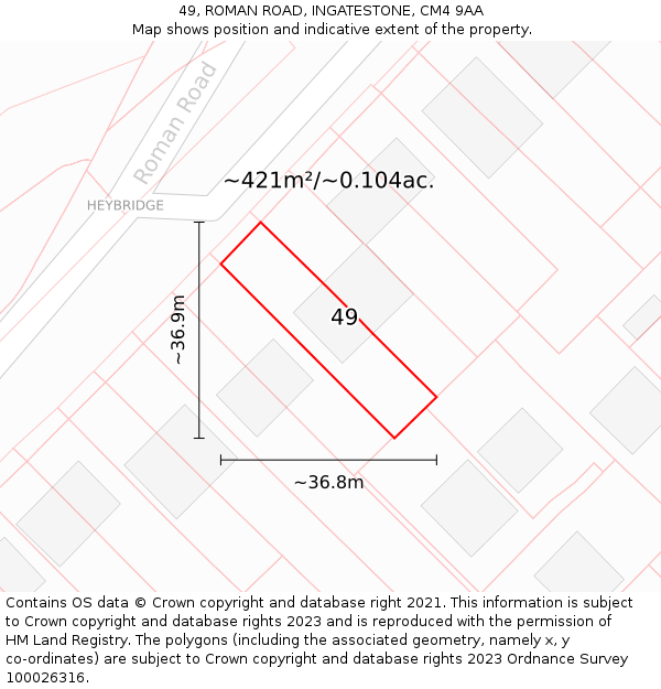 49, ROMAN ROAD, INGATESTONE, CM4 9AA: Plot and title map