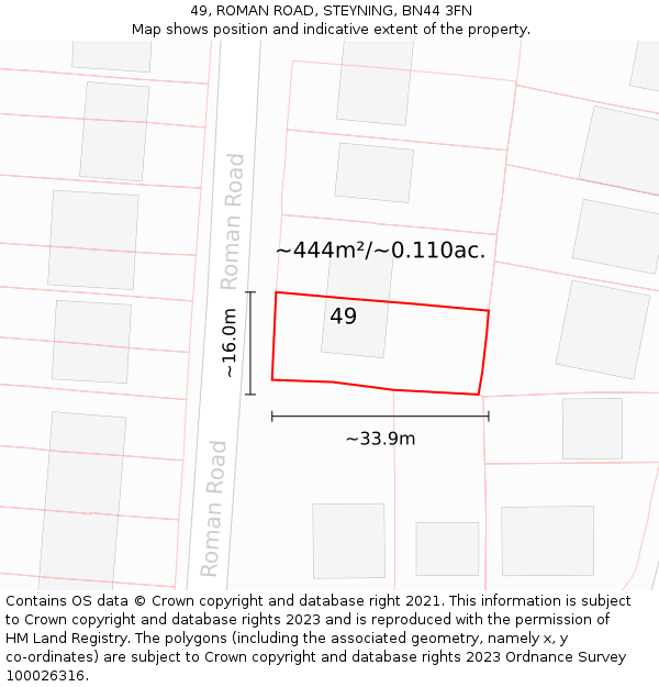 49, ROMAN ROAD, STEYNING, BN44 3FN: Plot and title map