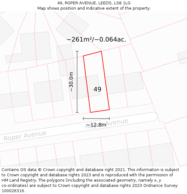 49, ROPER AVENUE, LEEDS, LS8 1LG: Plot and title map