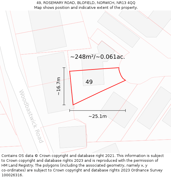 49, ROSEMARY ROAD, BLOFIELD, NORWICH, NR13 4QQ: Plot and title map