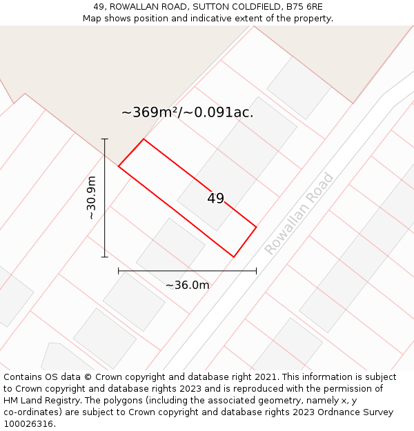 49, ROWALLAN ROAD, SUTTON COLDFIELD, B75 6RE: Plot and title map