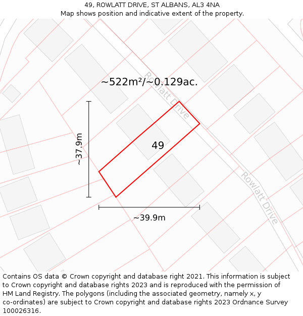 49, ROWLATT DRIVE, ST ALBANS, AL3 4NA: Plot and title map