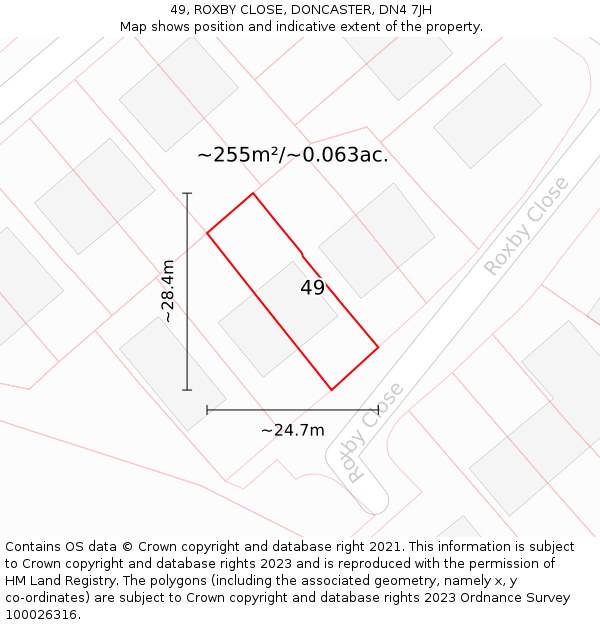 49, ROXBY CLOSE, DONCASTER, DN4 7JH: Plot and title map