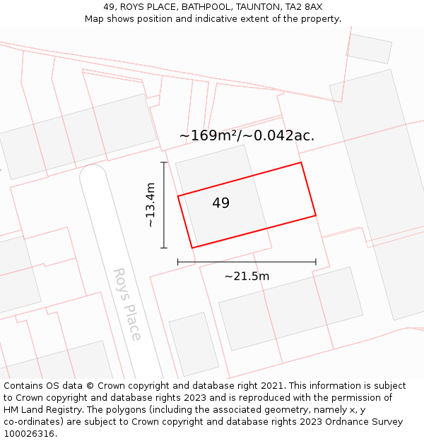 49, ROYS PLACE, BATHPOOL, TAUNTON, TA2 8AX: Plot and title map