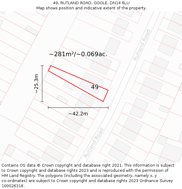 49, RUTLAND ROAD, GOOLE, DN14 6LU: Plot and title map