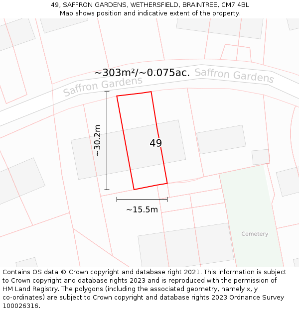 49, SAFFRON GARDENS, WETHERSFIELD, BRAINTREE, CM7 4BL: Plot and title map