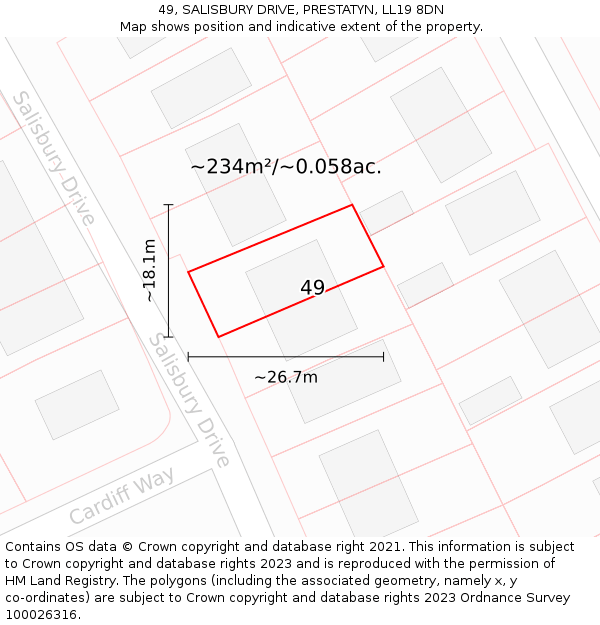 49, SALISBURY DRIVE, PRESTATYN, LL19 8DN: Plot and title map