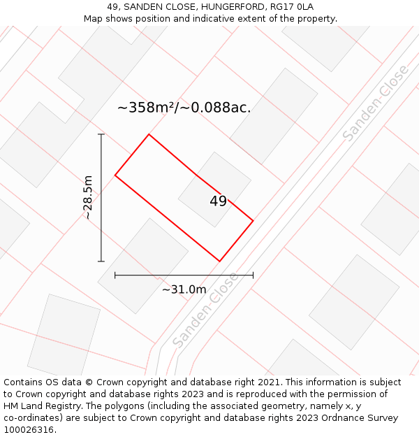 49, SANDEN CLOSE, HUNGERFORD, RG17 0LA: Plot and title map