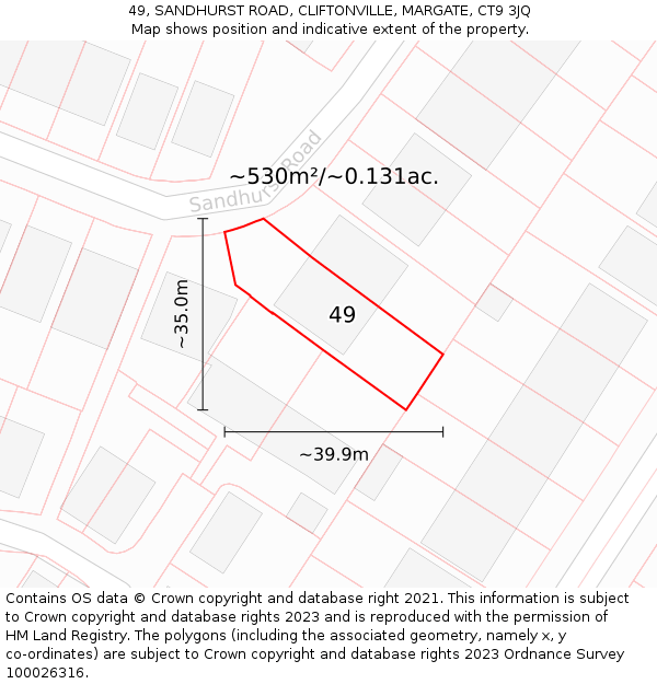 49, SANDHURST ROAD, CLIFTONVILLE, MARGATE, CT9 3JQ: Plot and title map