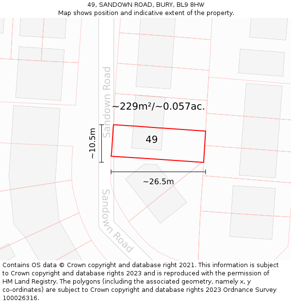 49, SANDOWN ROAD, BURY, BL9 8HW: Plot and title map