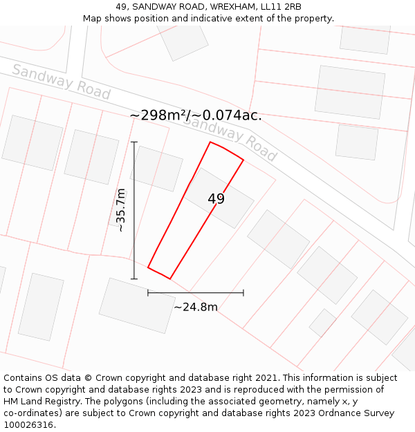 49, SANDWAY ROAD, WREXHAM, LL11 2RB: Plot and title map