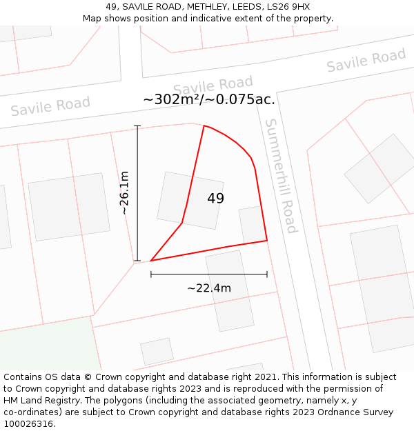 49, SAVILE ROAD, METHLEY, LEEDS, LS26 9HX: Plot and title map