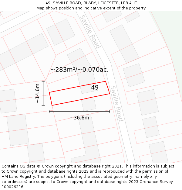 49, SAVILLE ROAD, BLABY, LEICESTER, LE8 4HE: Plot and title map