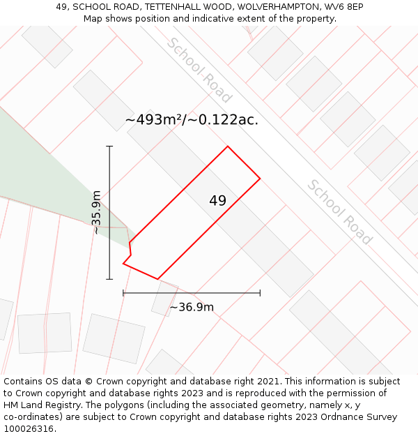 49, SCHOOL ROAD, TETTENHALL WOOD, WOLVERHAMPTON, WV6 8EP: Plot and title map