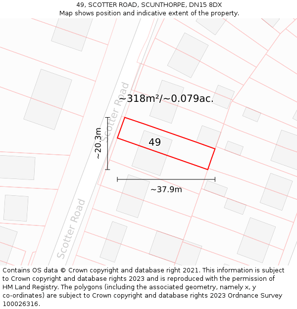 49, SCOTTER ROAD, SCUNTHORPE, DN15 8DX: Plot and title map