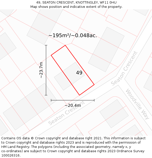 49, SEATON CRESCENT, KNOTTINGLEY, WF11 0HU: Plot and title map