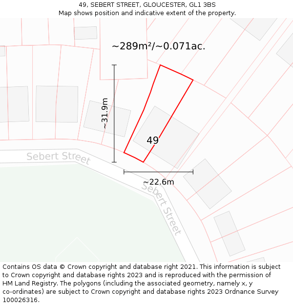 49, SEBERT STREET, GLOUCESTER, GL1 3BS: Plot and title map